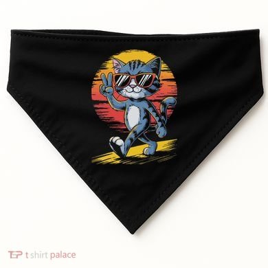 Retro Sunset Cool Cat With Sunglasses Peace Sign USA-Made Doggie Bandana