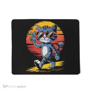 Retro Sunset Cool Cat With Sunglasses Peace Sign Mousepad