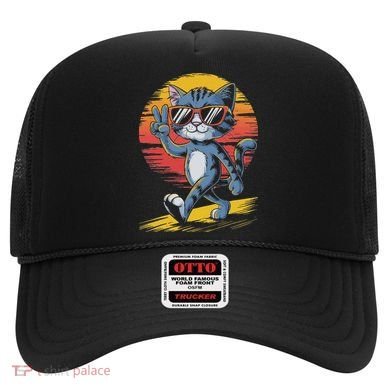 Retro Sunset Cool Cat With Sunglasses Peace Sign Hat