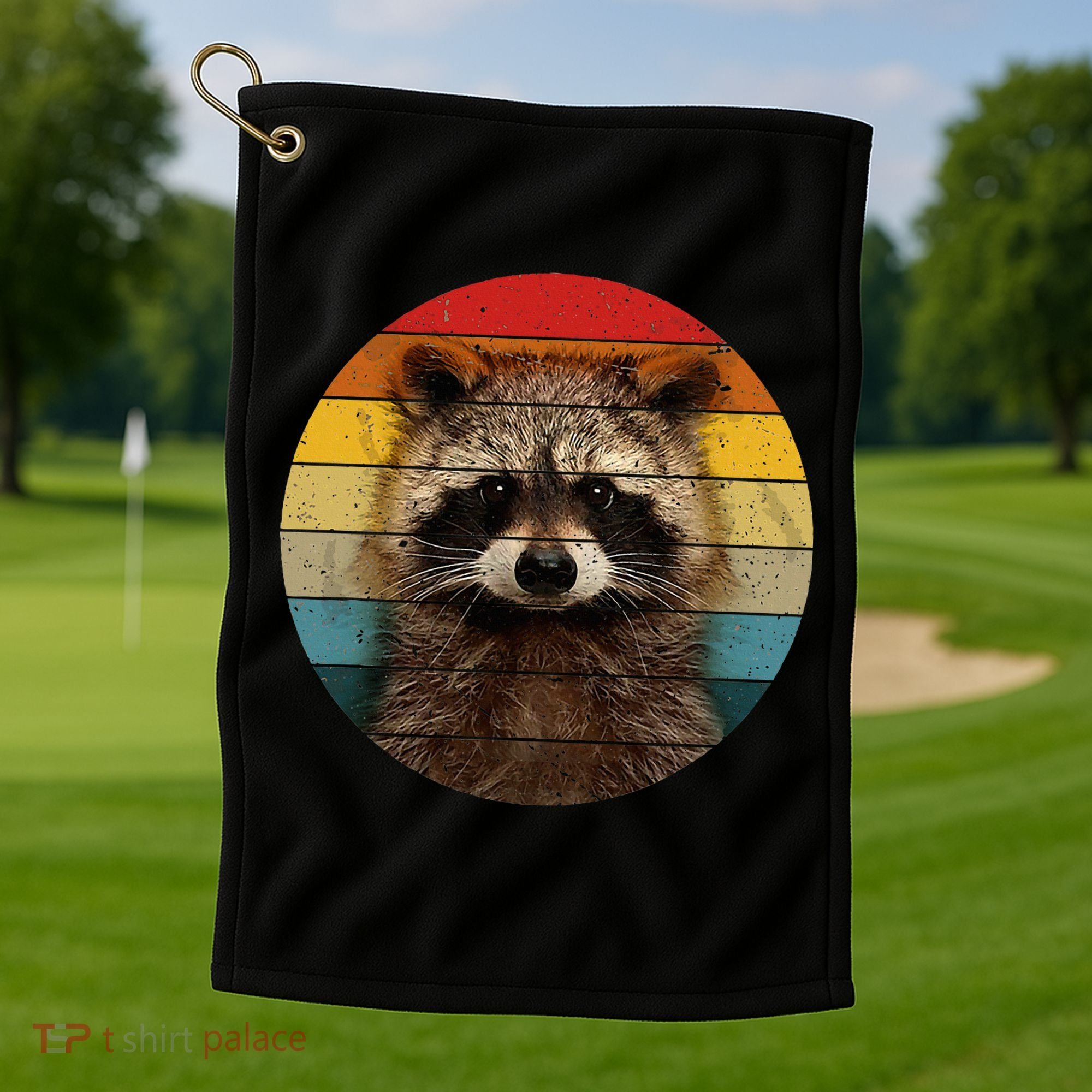 Raccoon Sunset Cute Baby Raccoon Golf Towel