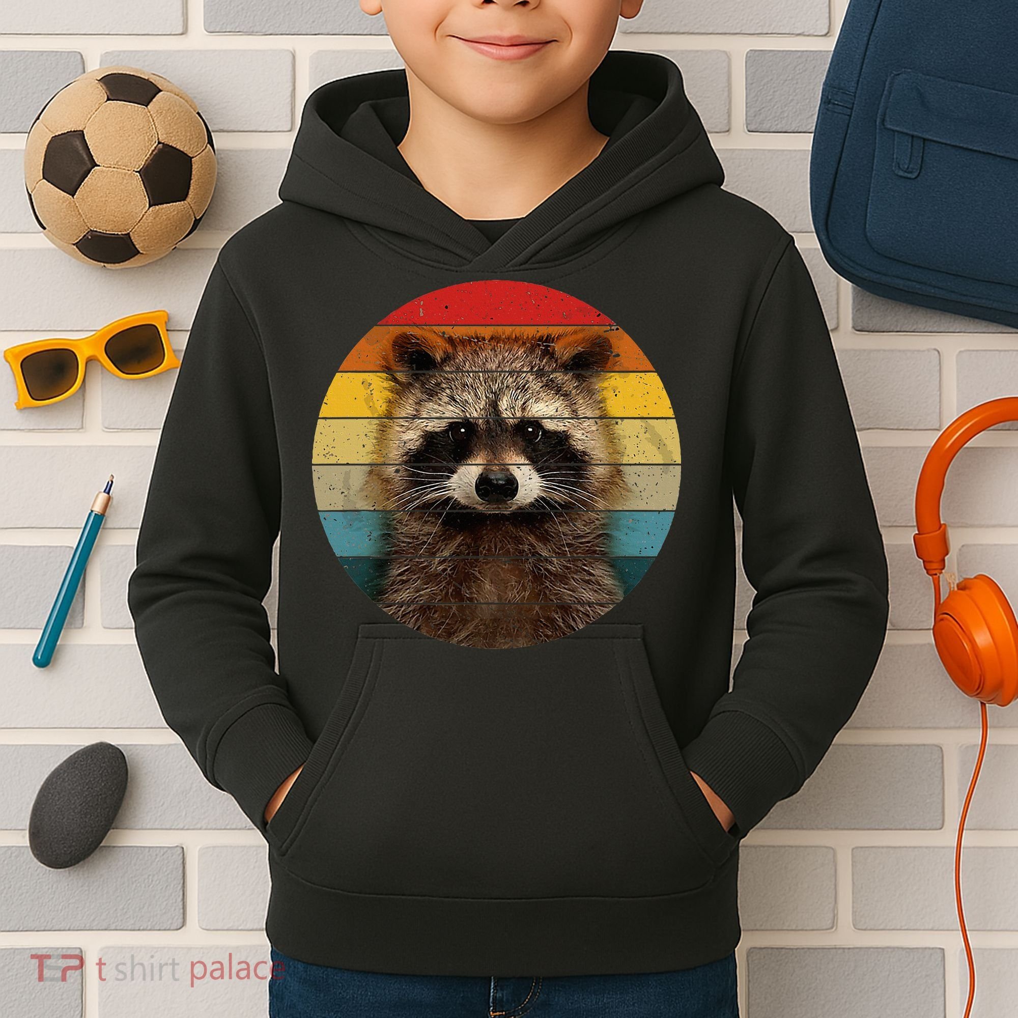 Raccoon Sunset Cute Baby Raccoon Kids Hoodie