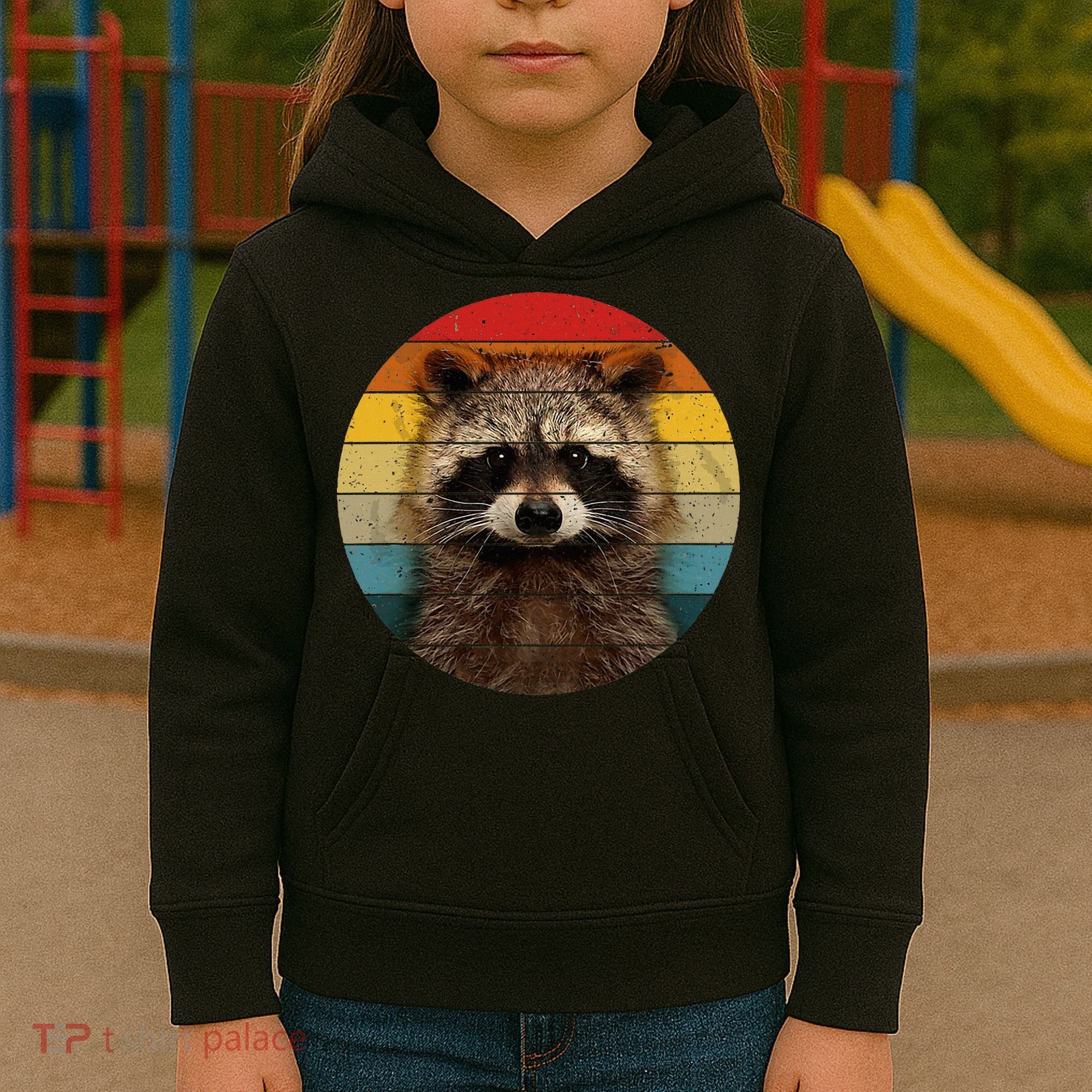 Raccoon Sunset Cute Baby Raccoon Kids Hoodie