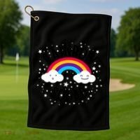 Rainbow Squad Cute Funny Cloud Sky Stars Golf Towel thumb 1