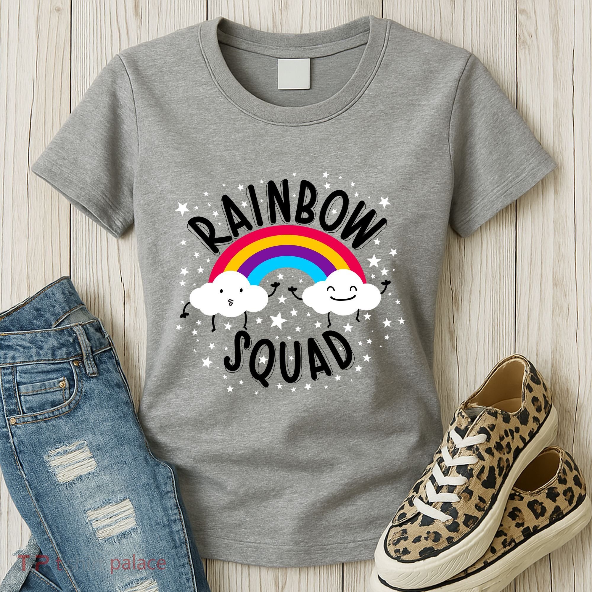 Rainbow Squad Cute Funny Cloud Sky Stars Women's T-Shirt