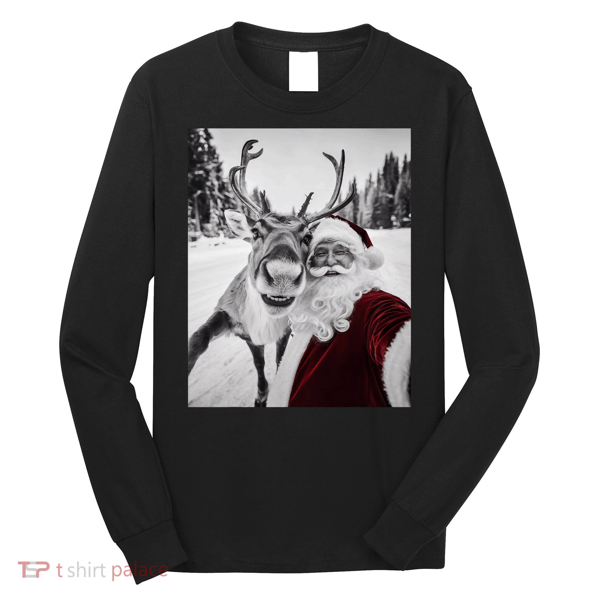 Reindeer Selfie Christmas Party Selfie Funny Reindeer Xmas Long Sleeve Shirt