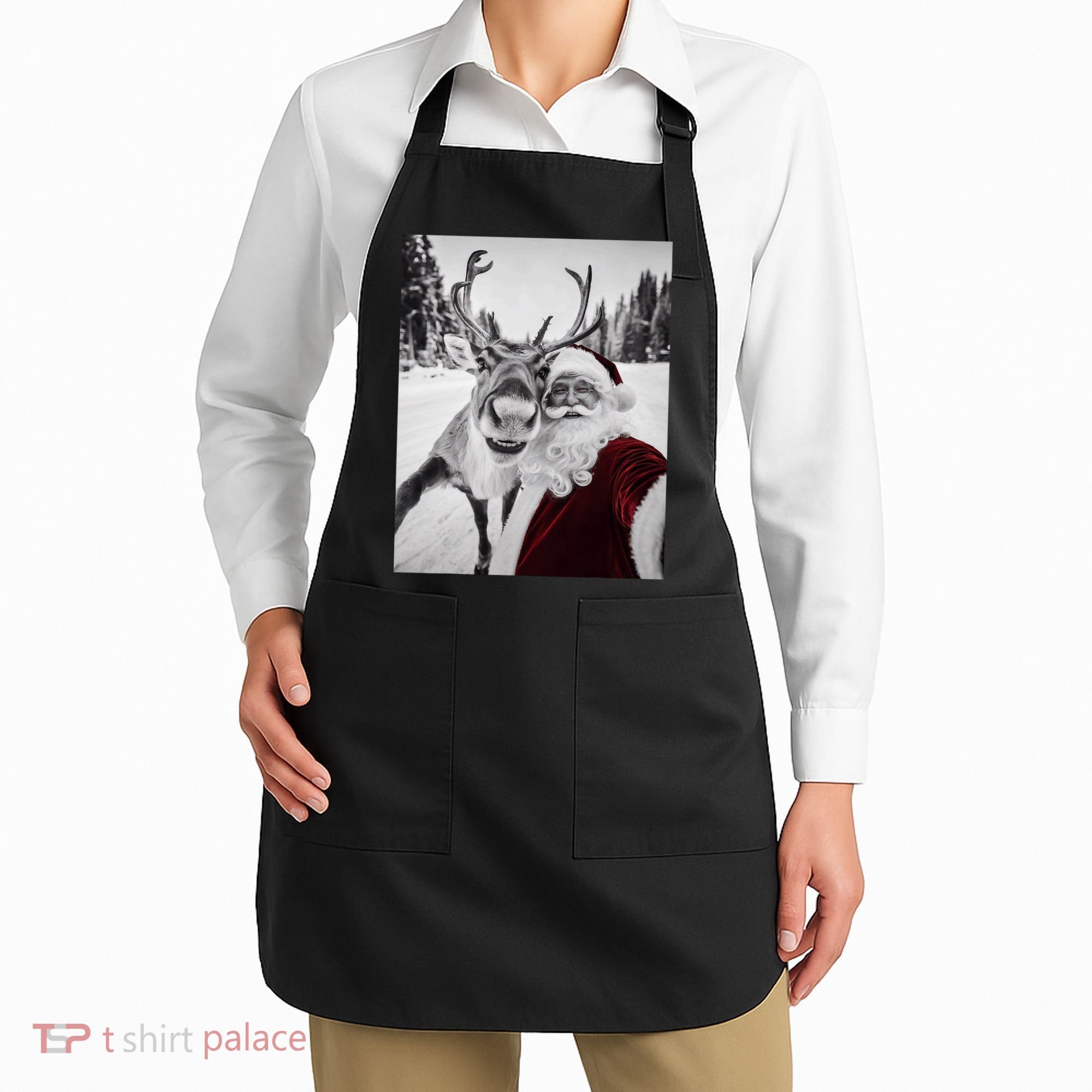 Reindeer Selfie Christmas Party Selfie Funny Reindeer Xmas Apron