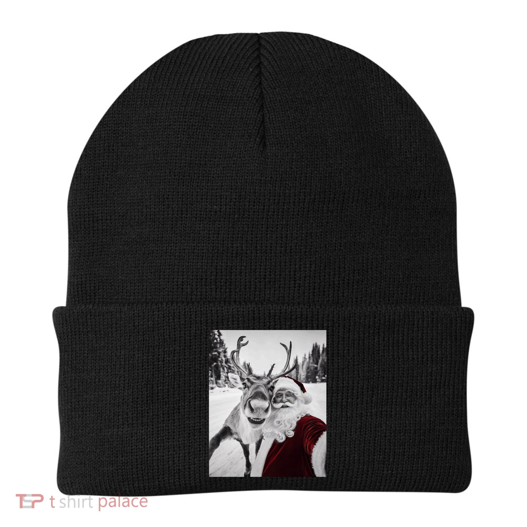Reindeer Selfie Christmas Party Selfie Funny Reindeer Xmas Beanie