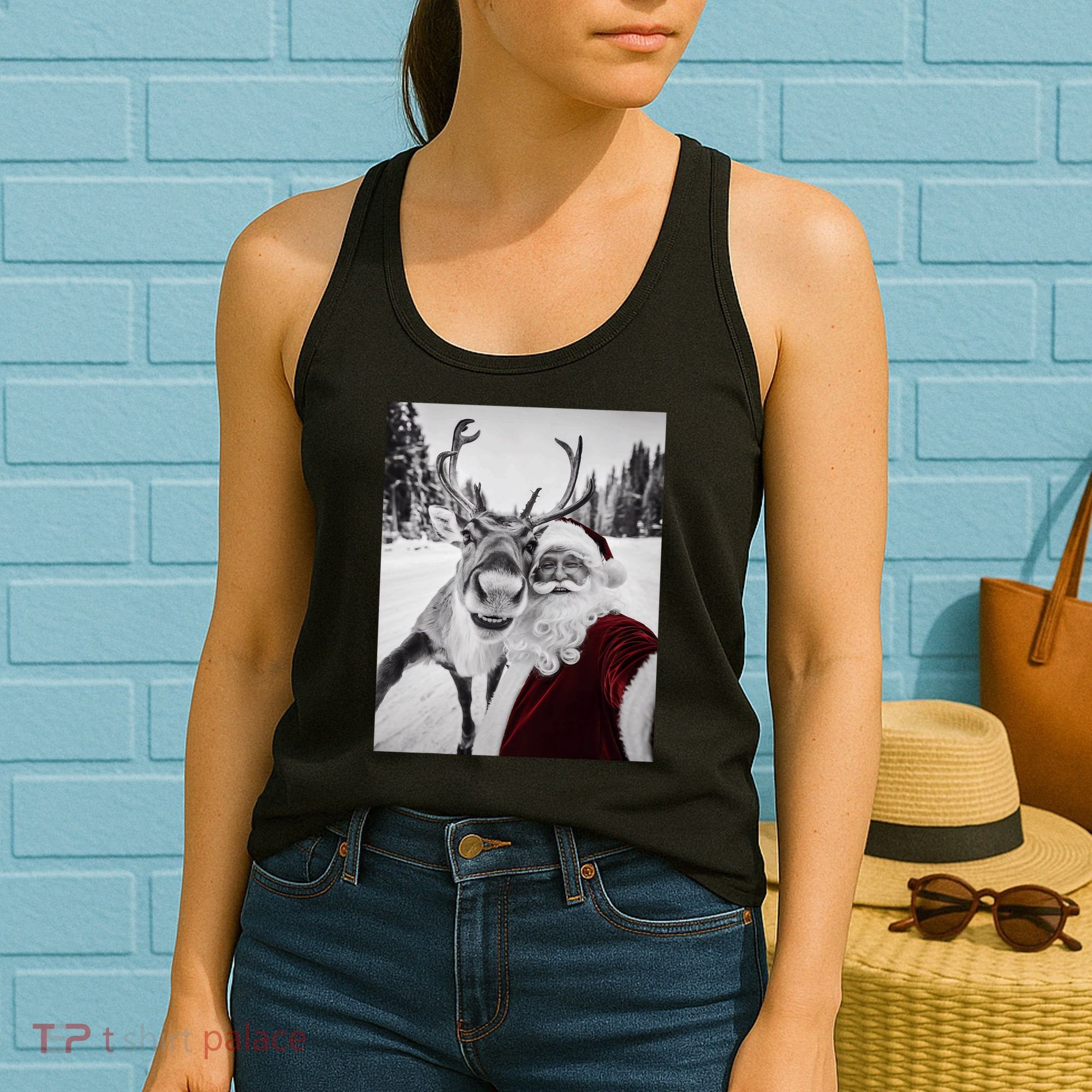 Reindeer Selfie Christmas Party Selfie Funny Reindeer Xmas Women's Tank Top