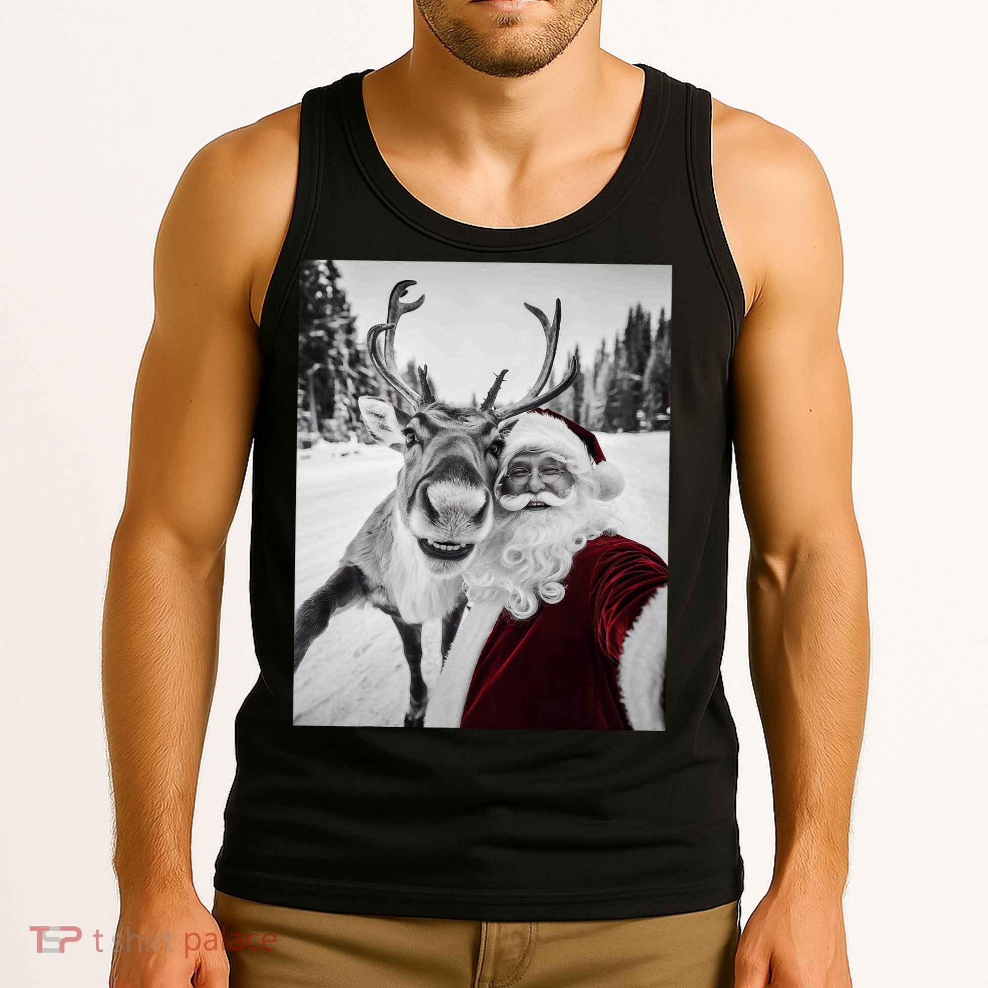 Reindeer Selfie Christmas Party Selfie Funny Reindeer Xmas Tank Top