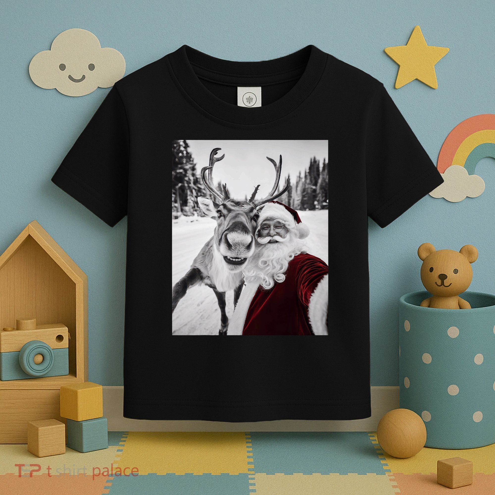 Reindeer Selfie Christmas Party Selfie Funny Reindeer Xmas Toddler T-Shirt