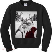 Reindeer Selfie Christmas Party Selfie Funny Reindeer Xmas Kids Sweatshirt thumb 0
