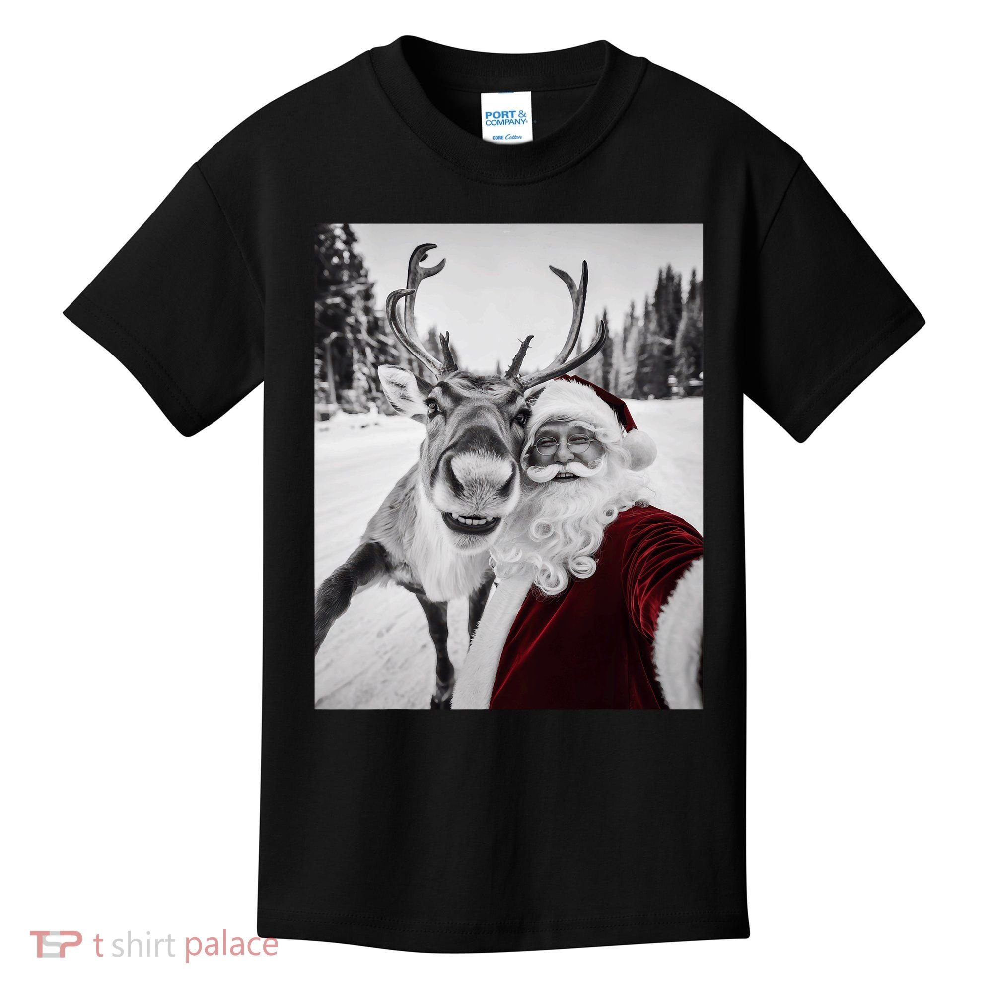 Reindeer Selfie Christmas Party Selfie Funny Reindeer Xmas Kids T-Shirt
