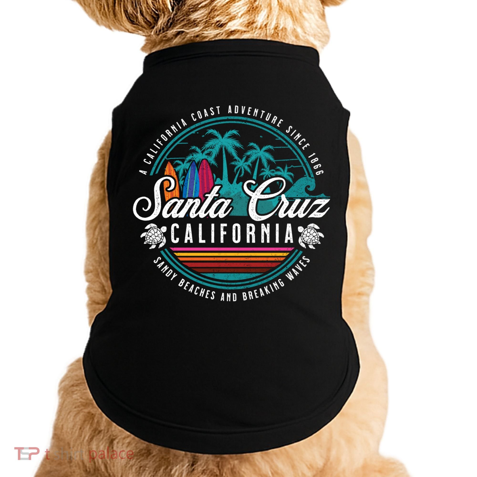 Retro Santa Cruz California Sandy Beaches Breaking Waves Gift Doggie Tank