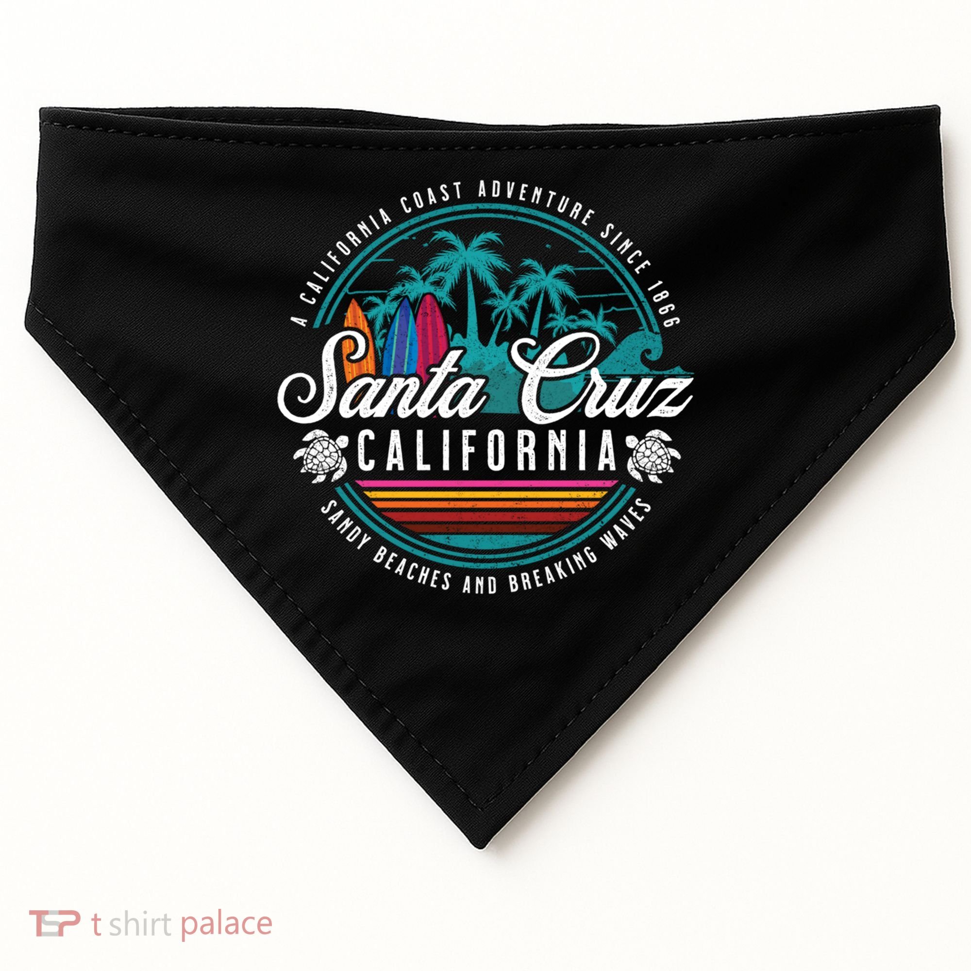 Retro Santa Cruz California Sandy Beaches Breaking Waves Gift USA-Made Doggie Bandana
