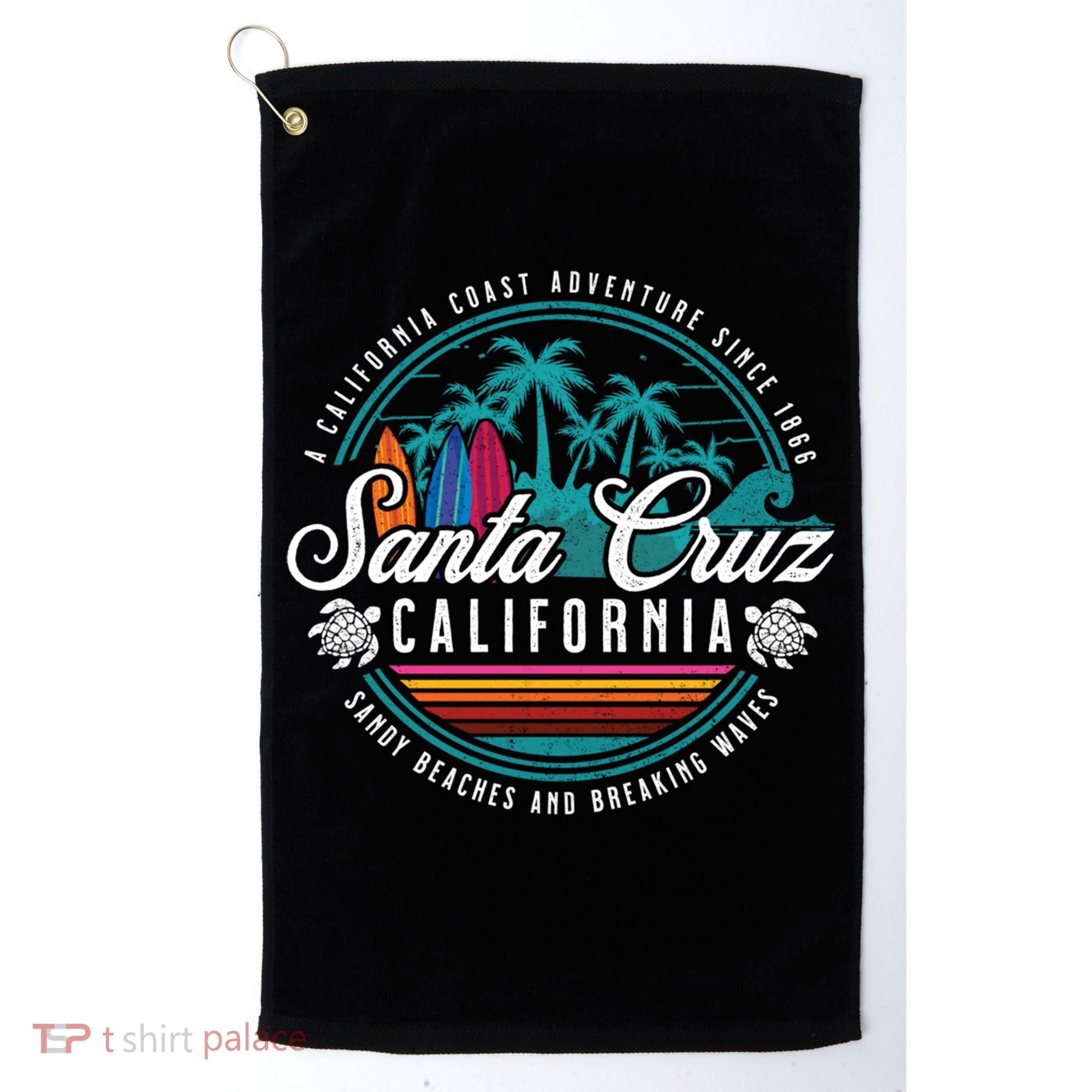Retro Santa Cruz California Sandy Beaches Breaking Waves Gift Golf Towel