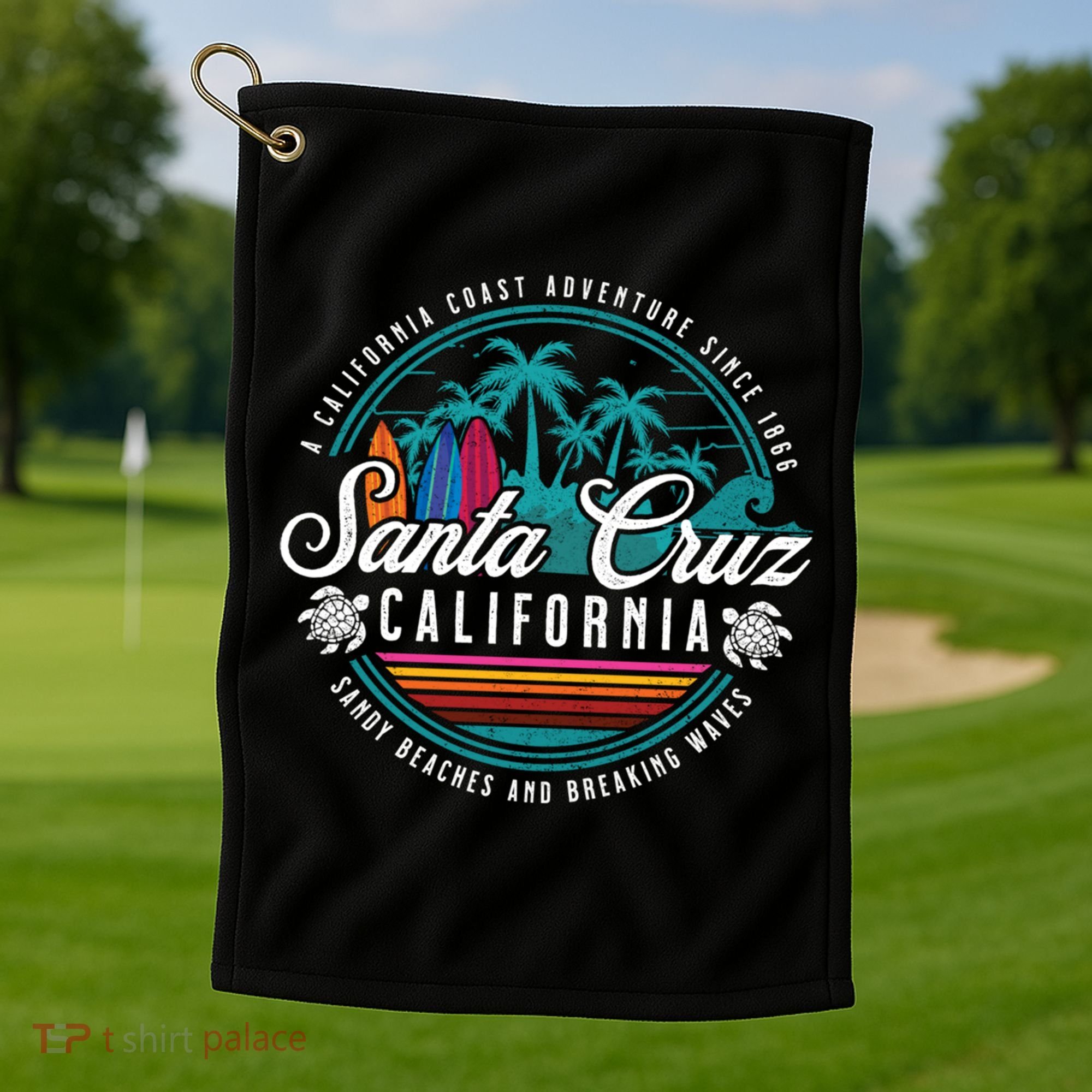 Retro Santa Cruz California Sandy Beaches Breaking Waves Gift Golf Towel