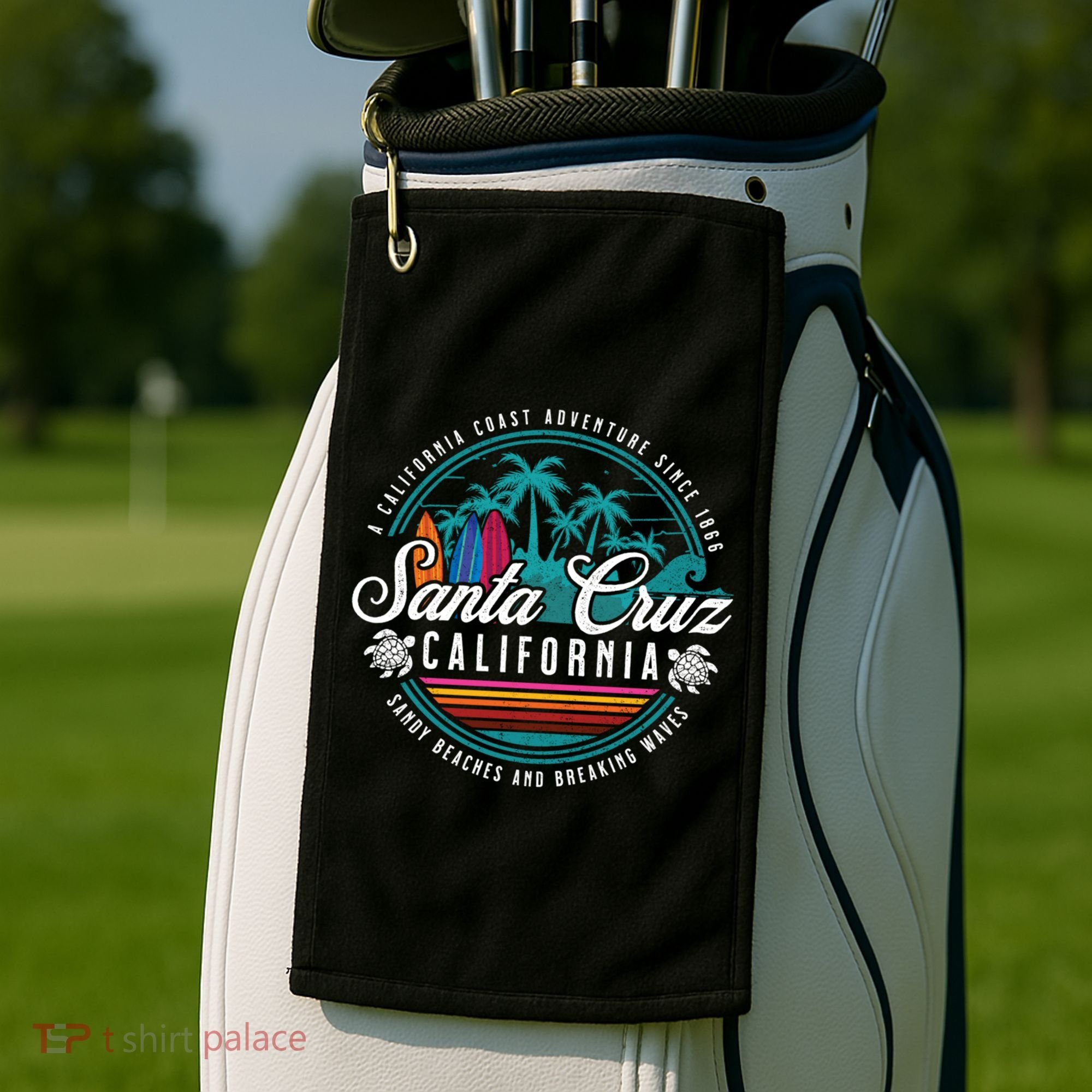 Retro Santa Cruz California Sandy Beaches Breaking Waves Gift Golf Towel