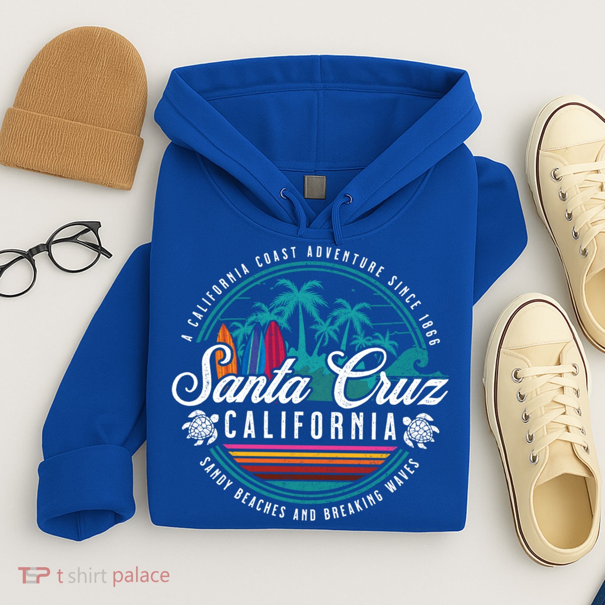 Retro Santa Cruz California Sandy Beaches Breaking Waves Gift Hoodie