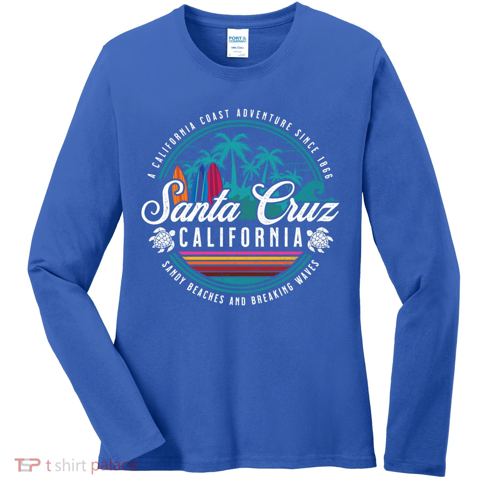 Retro Santa Cruz California Sandy Beaches Breaking Waves Gift Women's Long Sleeve Shirt