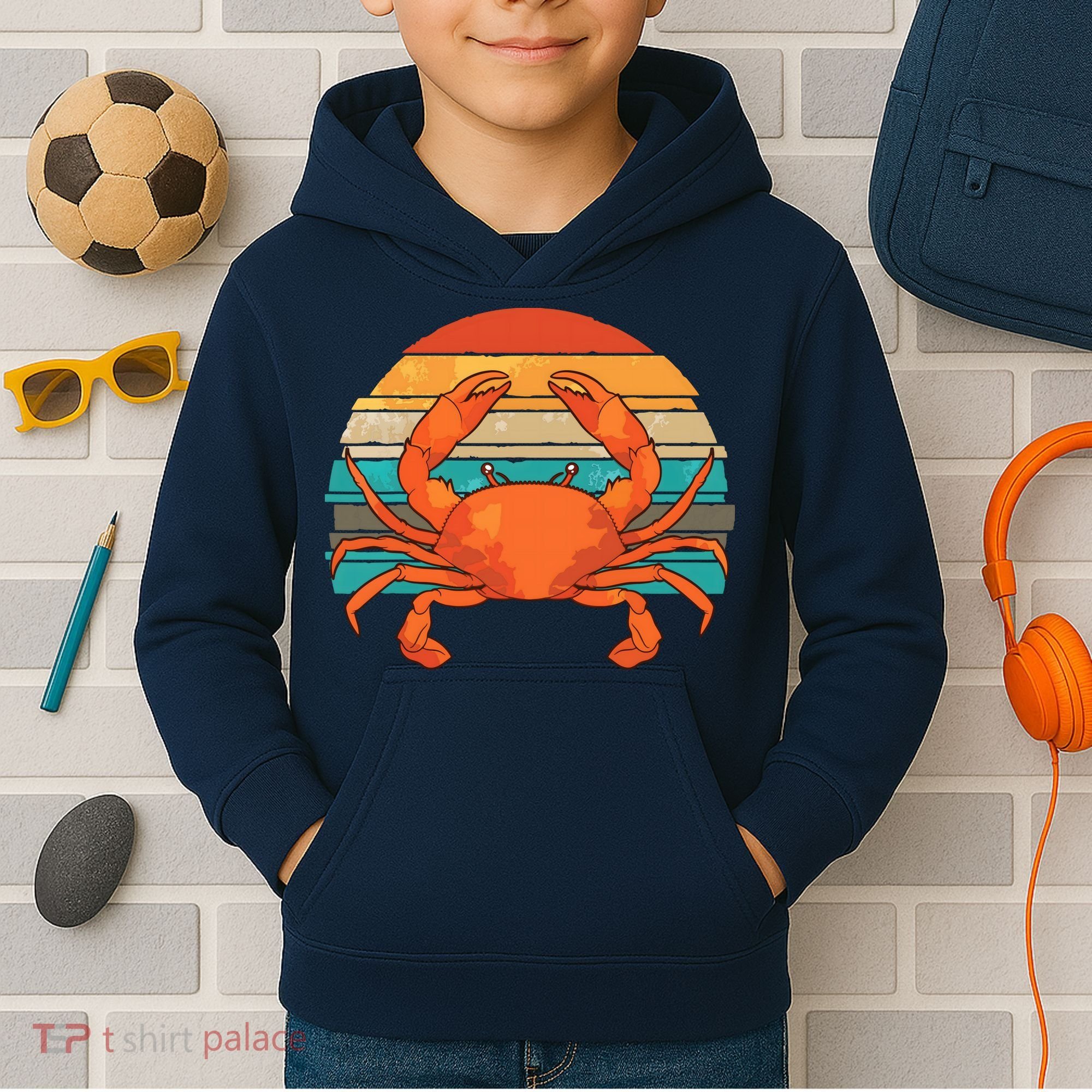 Retro Seafood Crab Lover Crabbing Sea Animal Crab Kids Hoodie