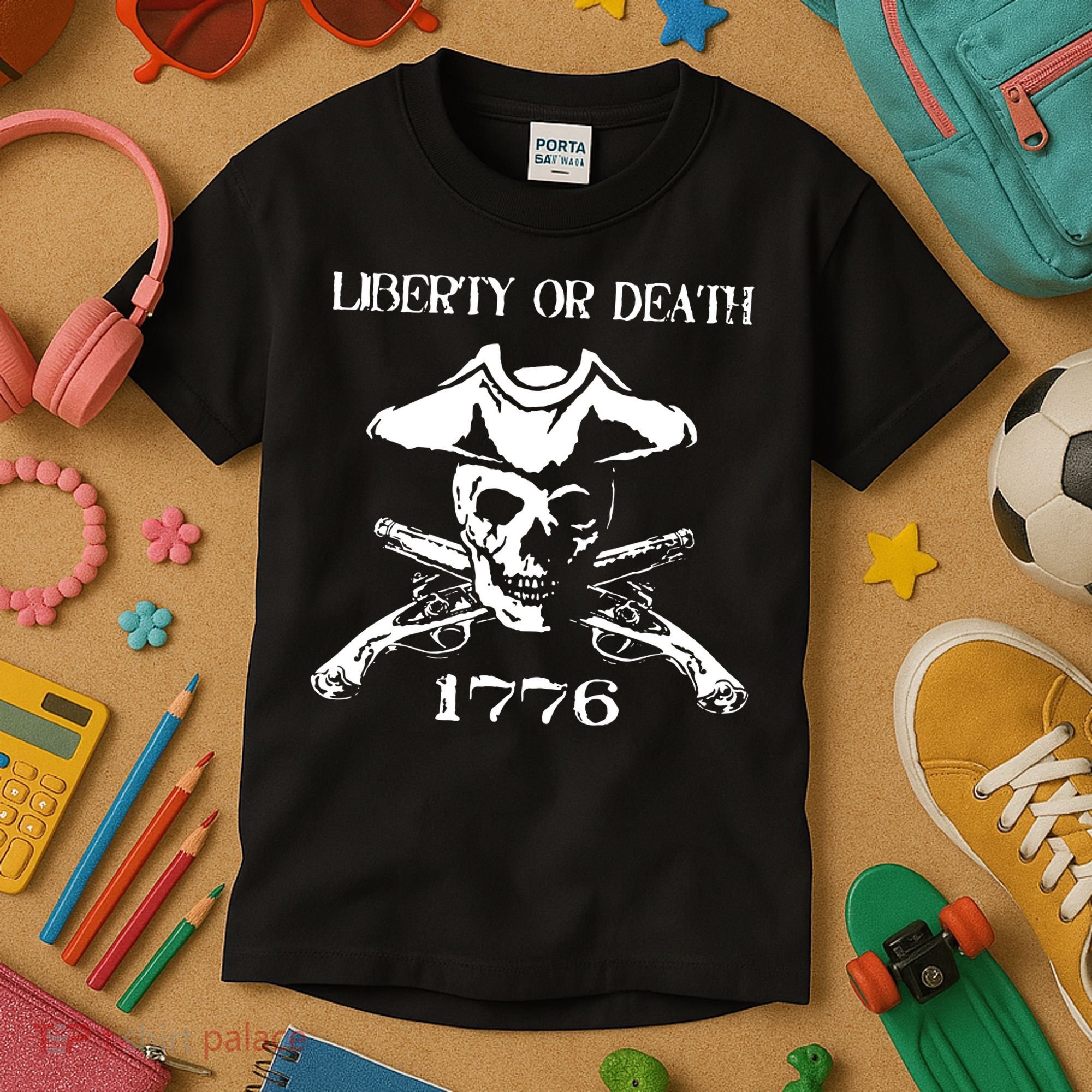 Revolutionary Skull Crossbones Flintlock Cool Kids T-Shirt