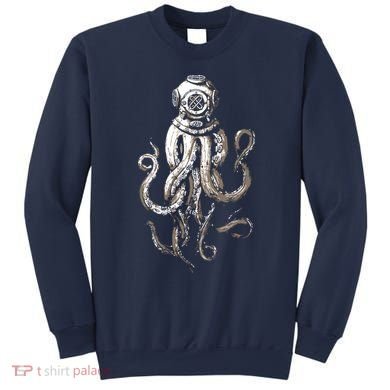 Retro SCUBA Diver Weird Octopus Design, Octopus Helmet Sweatshirt