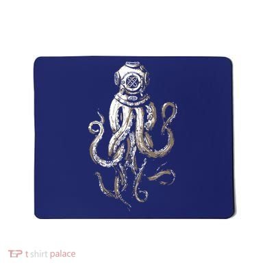 Retro SCUBA Diver Weird Octopus Design, Octopus Helmet Mousepad