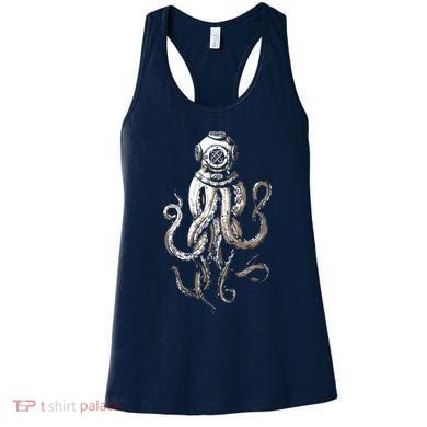 Retro SCUBA Diver Weird Octopus Design, Octopus Helmet Women's Tank Top