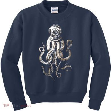 Retro SCUBA Diver Weird Octopus Design, Octopus Helmet Kids Sweatshirt