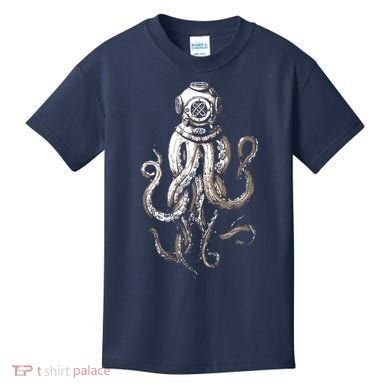 Retro SCUBA Diver Weird Octopus Design, Octopus Helmet Kids T-Shirt
