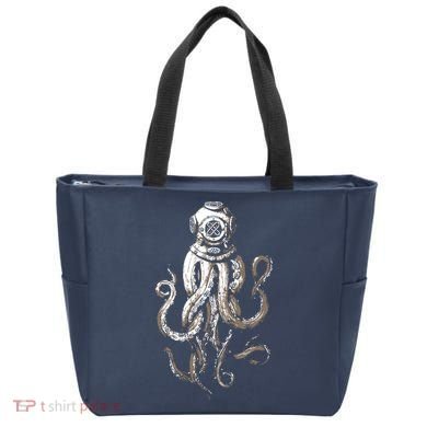 Retro SCUBA Diver Weird Octopus Design, Octopus Helmet Tote Bag