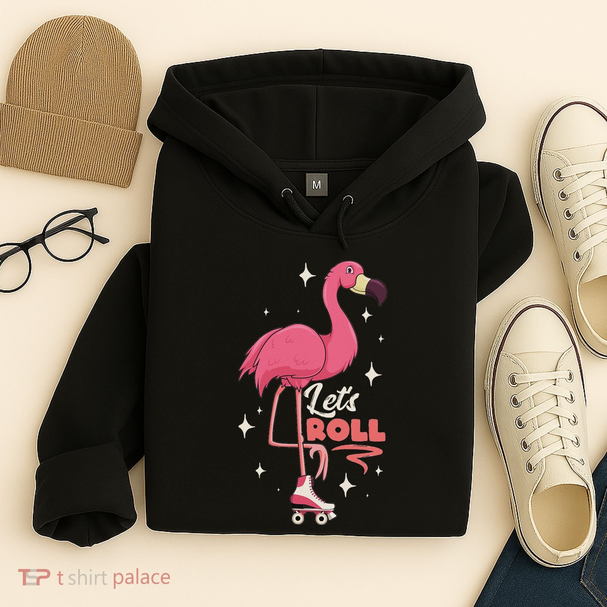 Roller Skating Dance Flamingo LetS Roll Quad Skater Hoodie