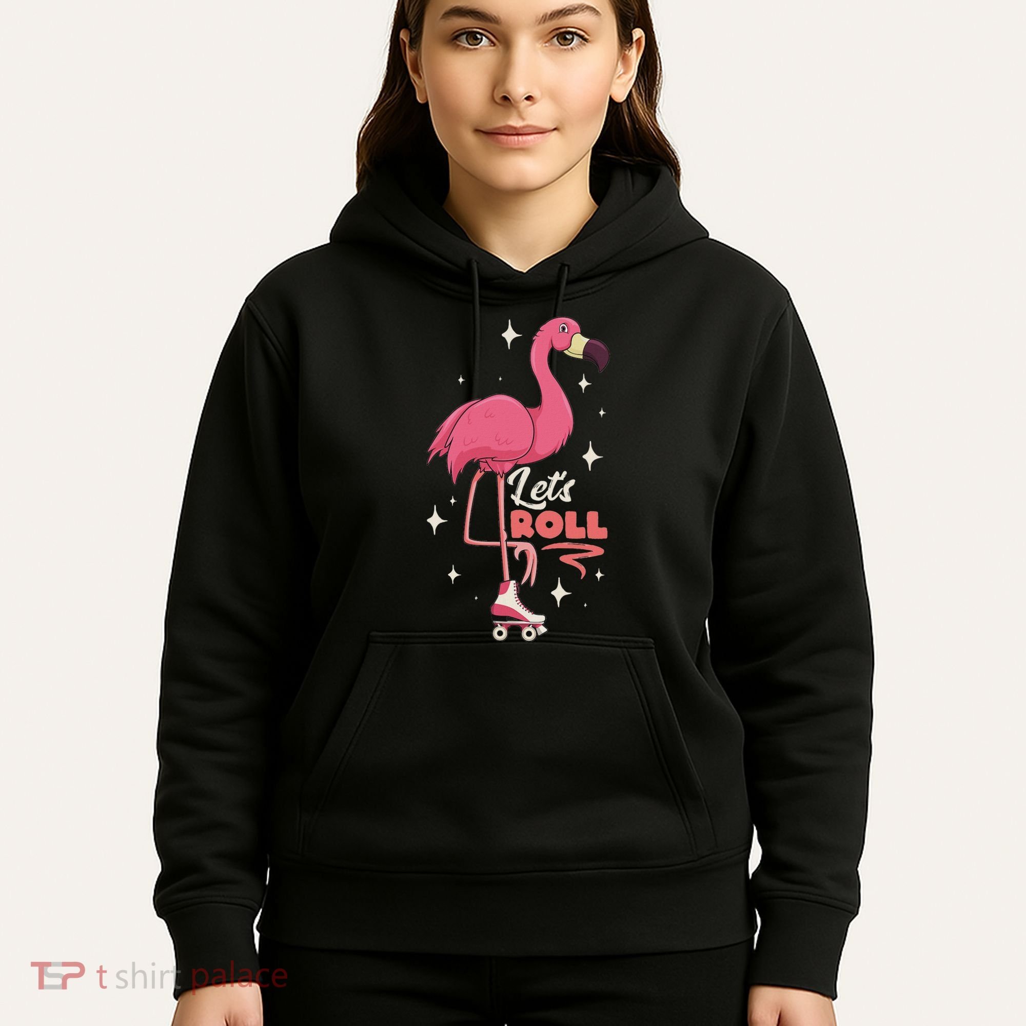 Roller Skating Dance Flamingo LetS Roll Quad Skater Hoodie