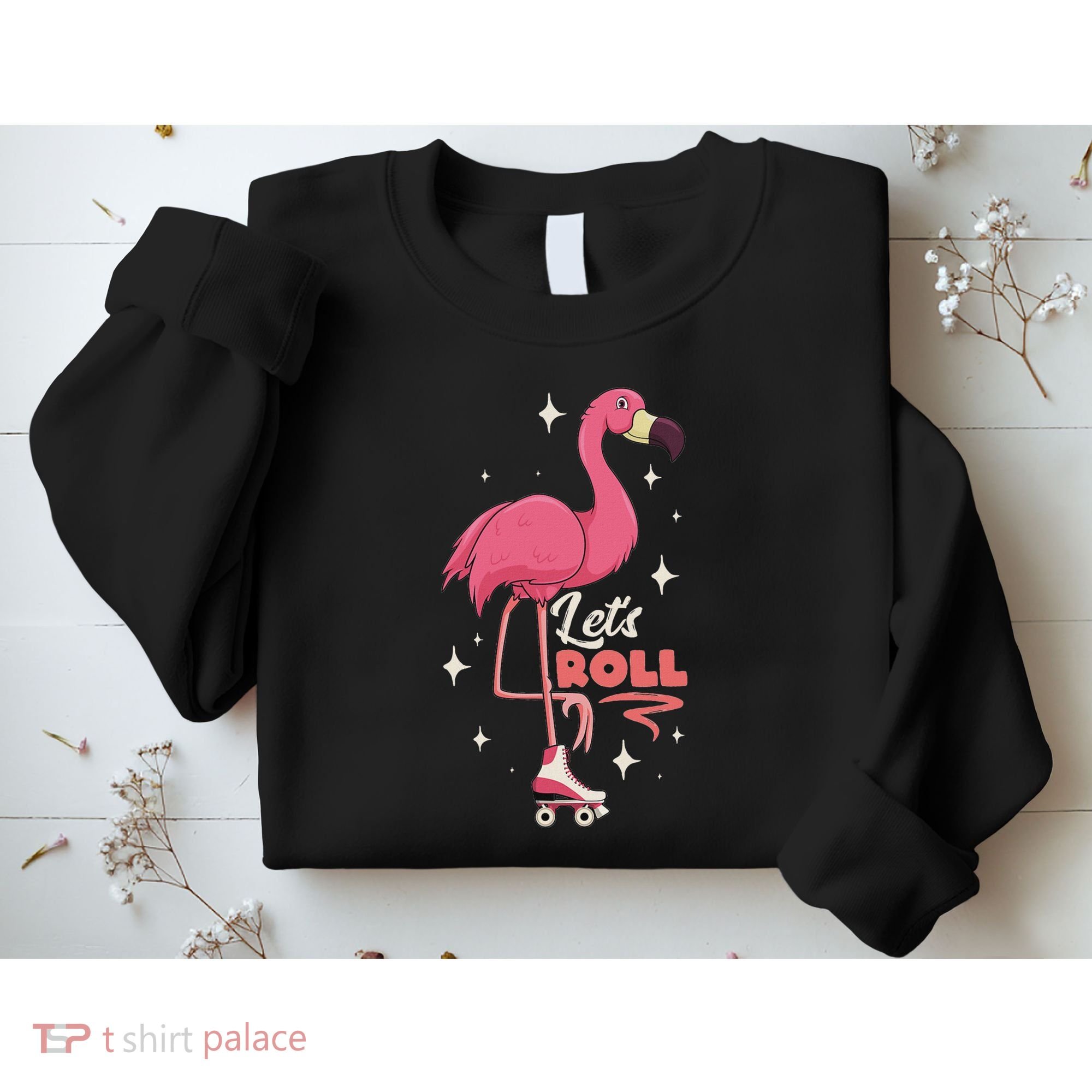Roller Skating Dance Flamingo LetS Roll Quad Skater Sweatshirt