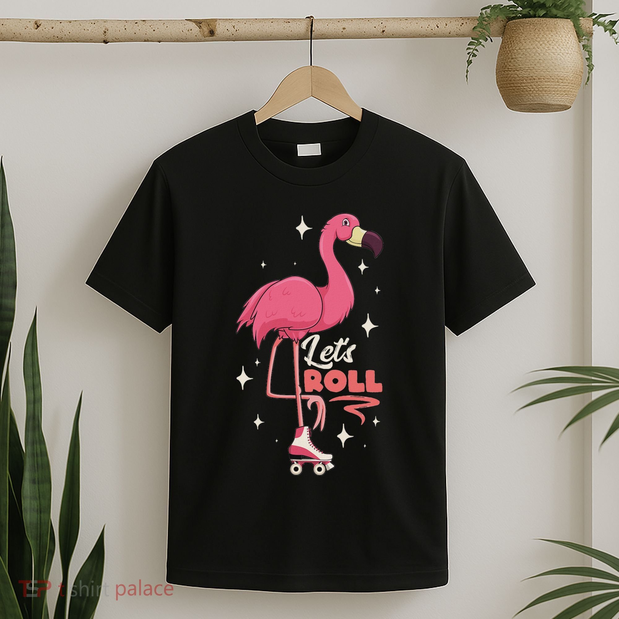 Roller Skating Dance Flamingo LetS Roll Quad Skater T-Shirt