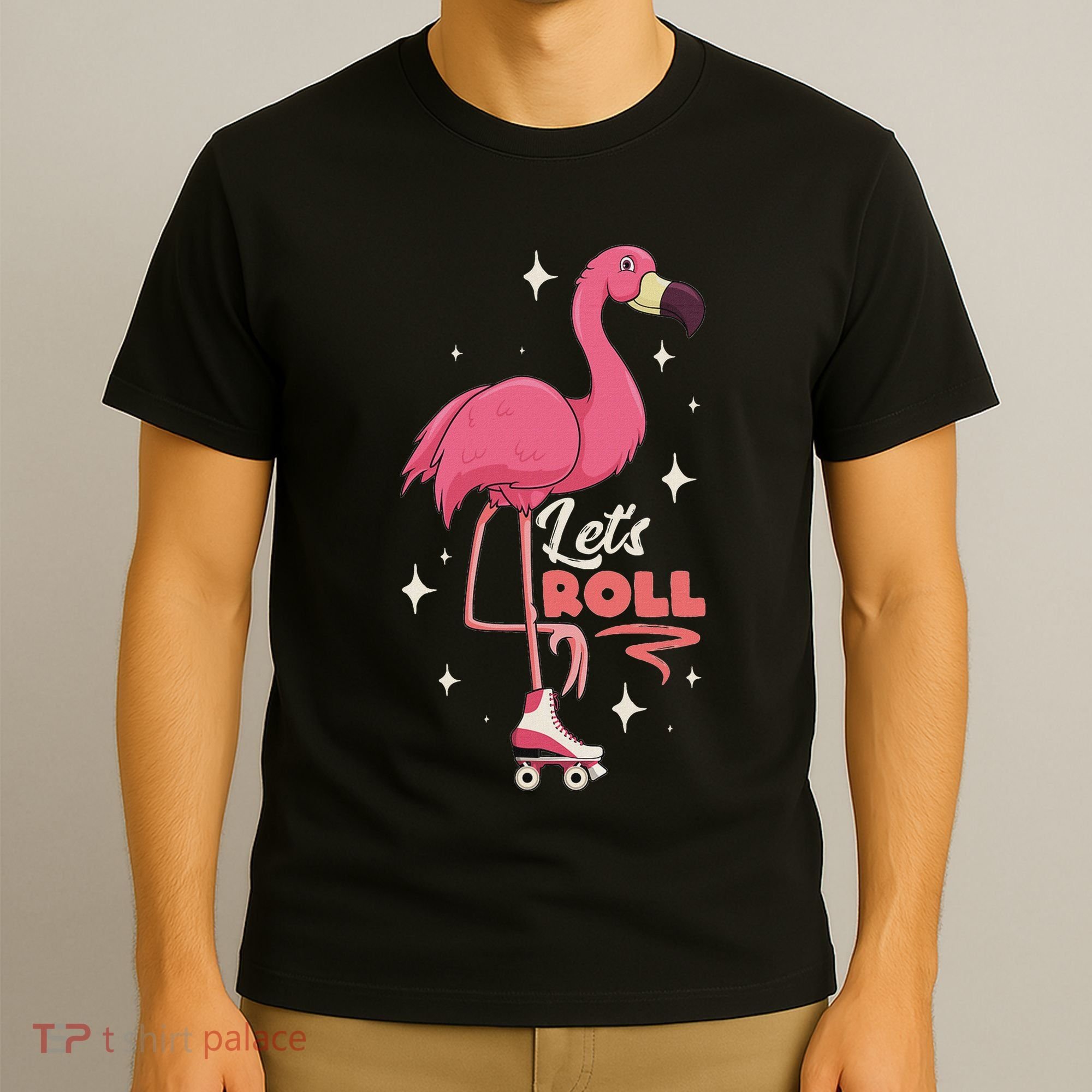 Roller Skating Dance Flamingo LetS Roll Quad Skater T-Shirt