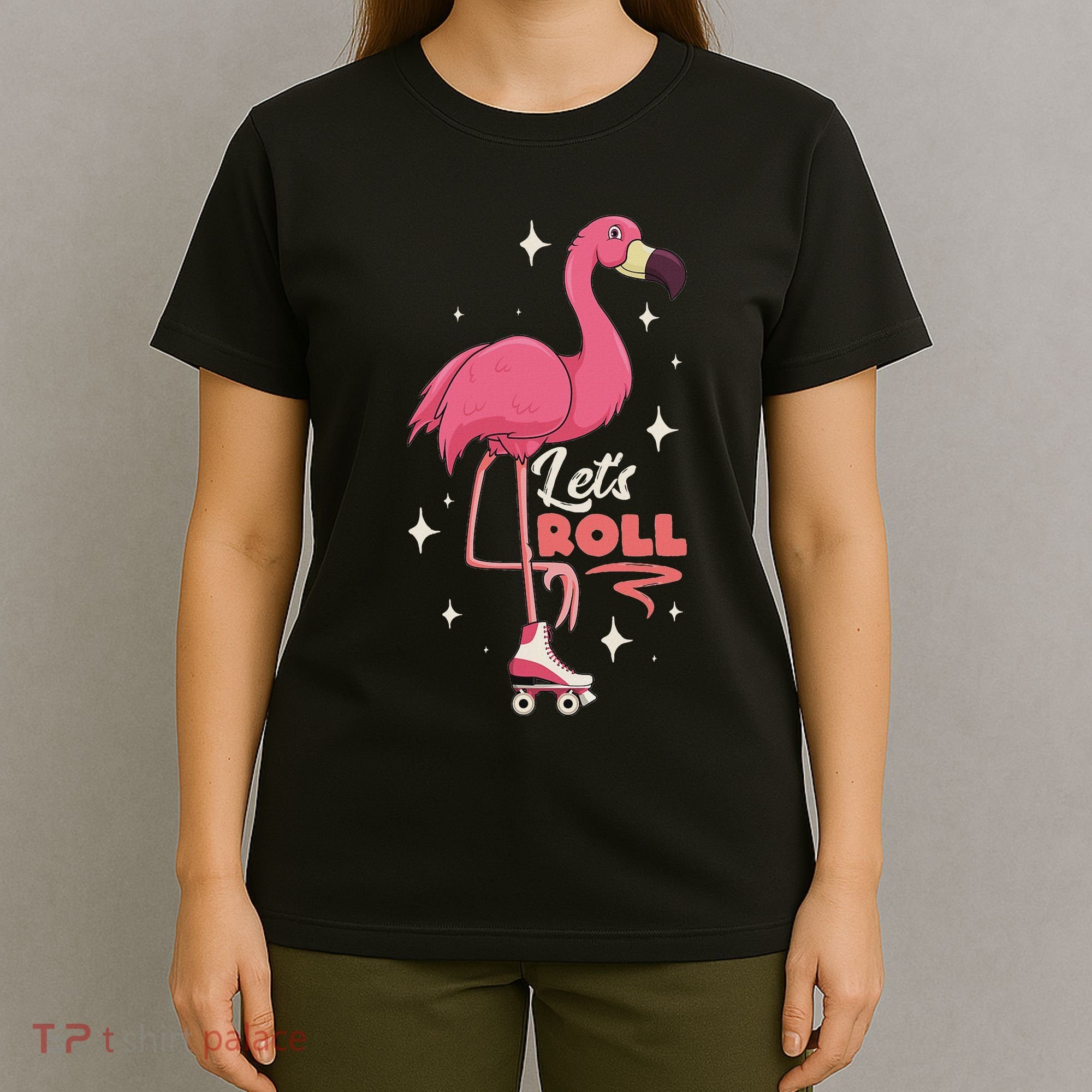 Roller Skating Dance Flamingo LetS Roll Quad Skater T-Shirt