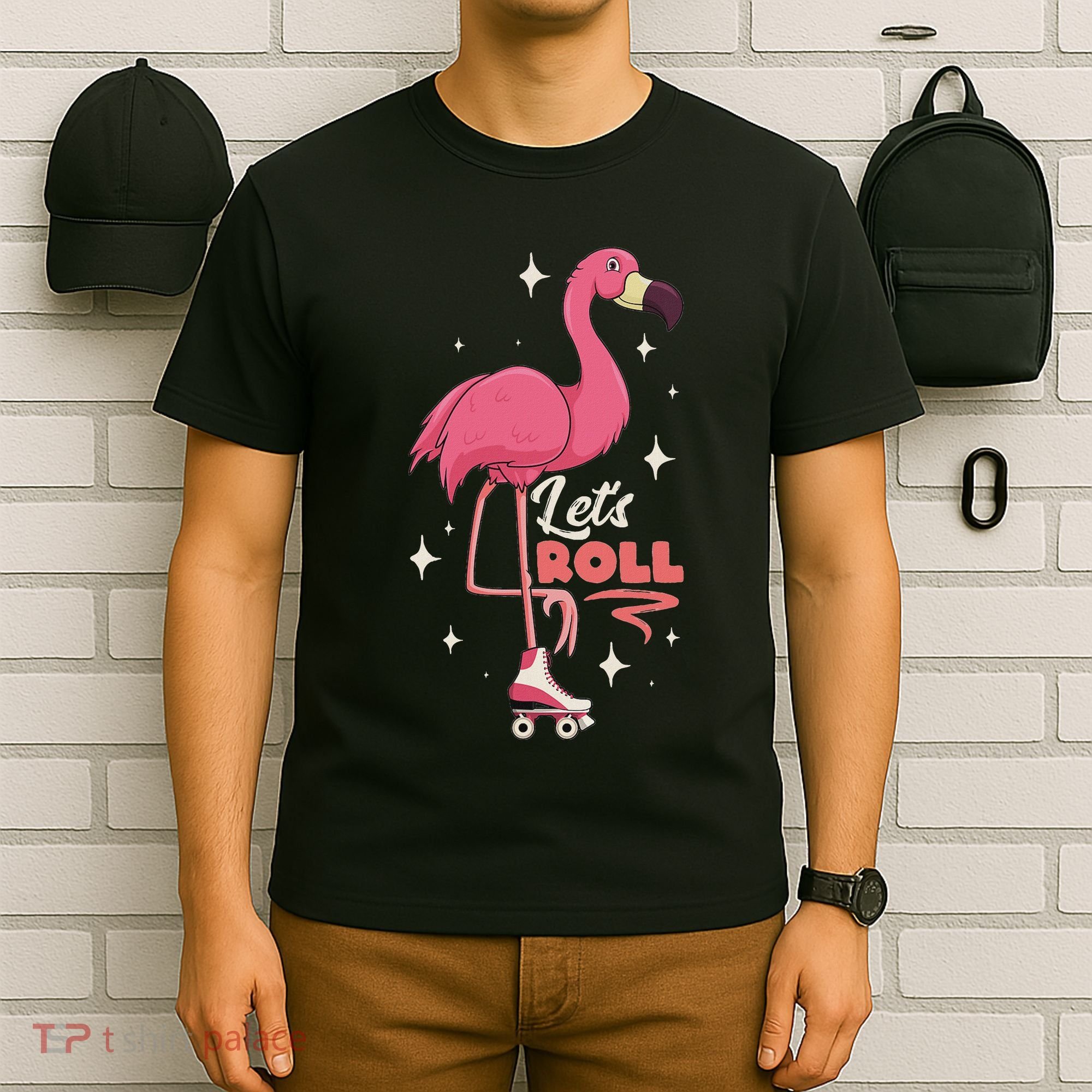 Roller Skating Dance Flamingo LetS Roll Quad Skater T-Shirt