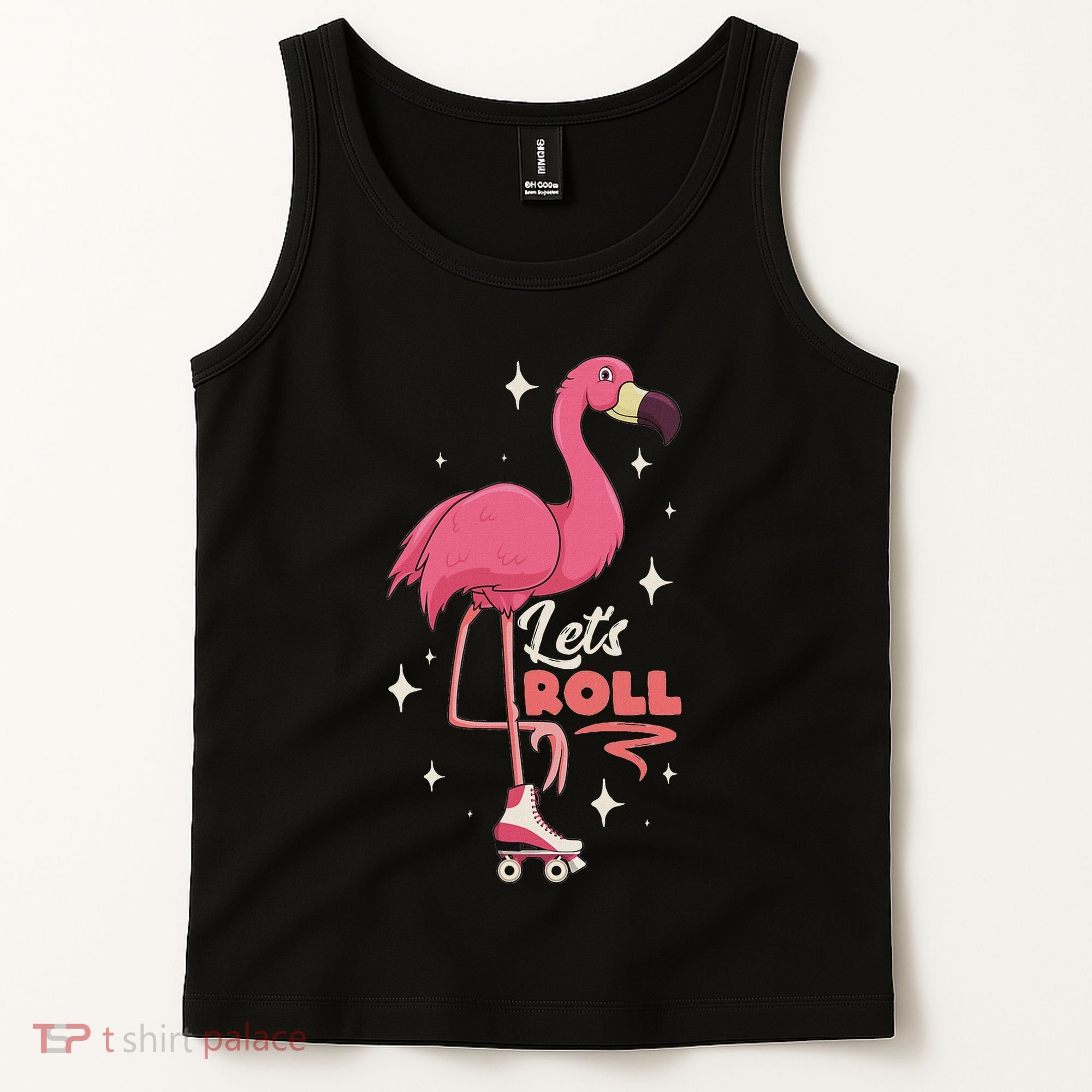 Roller Skating Dance Flamingo LetS Roll Quad Skater Tank Top
