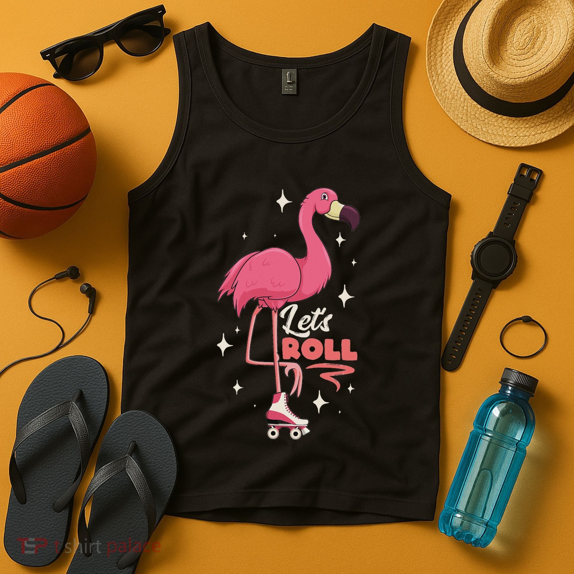 Roller Skating Dance Flamingo LetS Roll Quad Skater Tank Top
