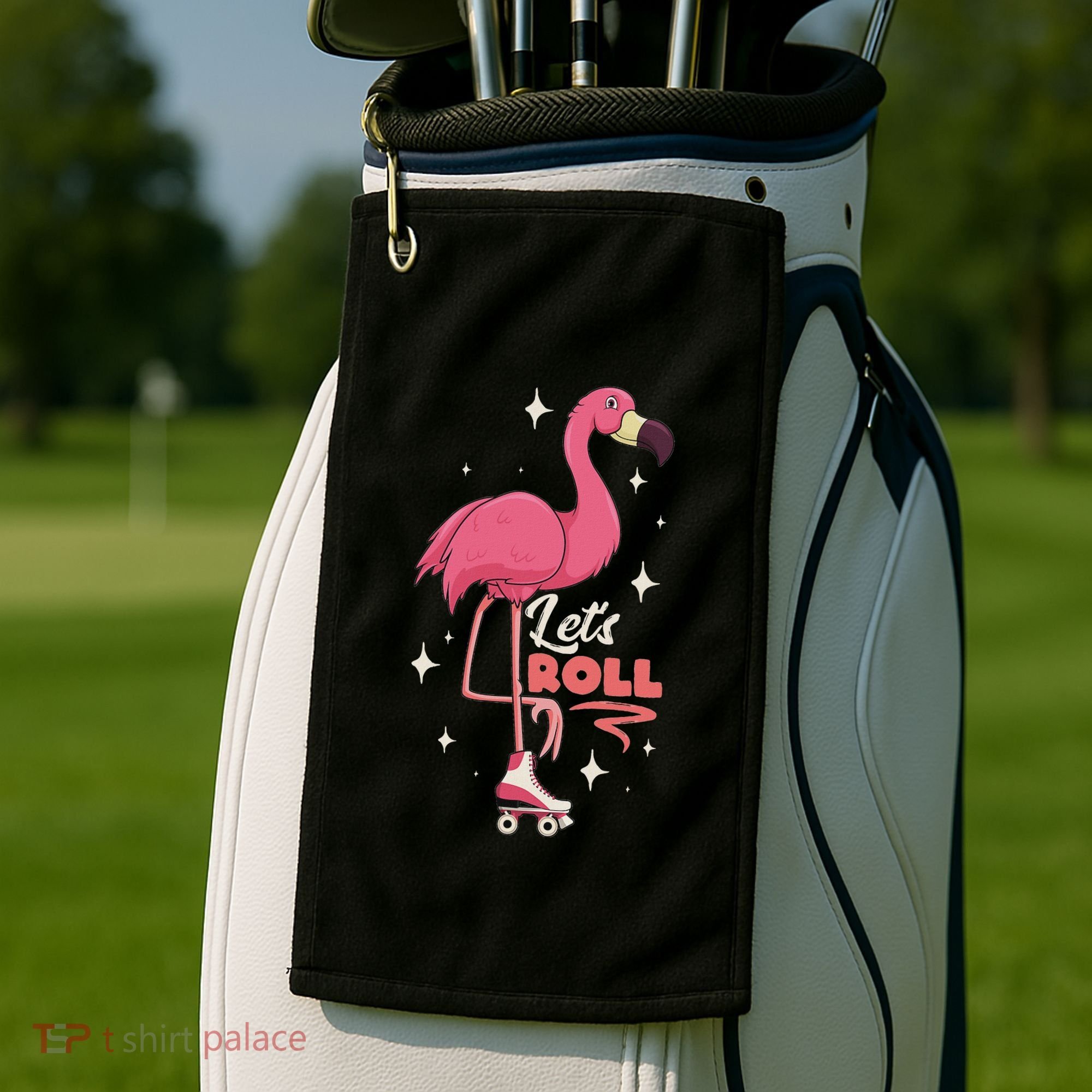 Roller Skating Dance Flamingo LetS Roll Quad Skater Golf Towel