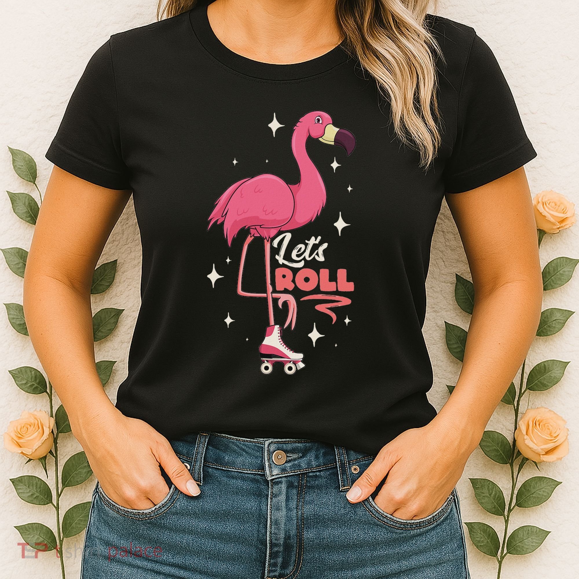 Roller Skating Dance Flamingo LetS Roll Quad Skater Women's T-Shirt