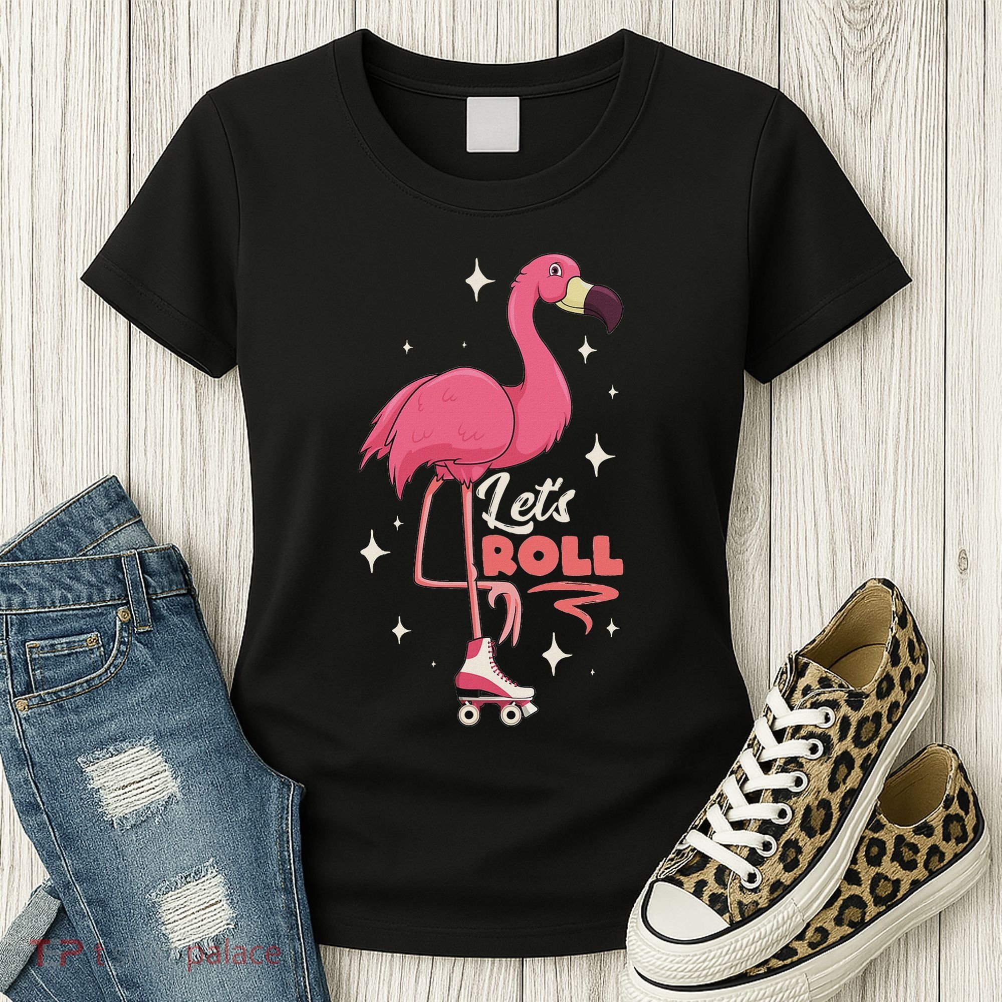 Roller Skating Dance Flamingo LetS Roll Quad Skater Women's T-Shirt