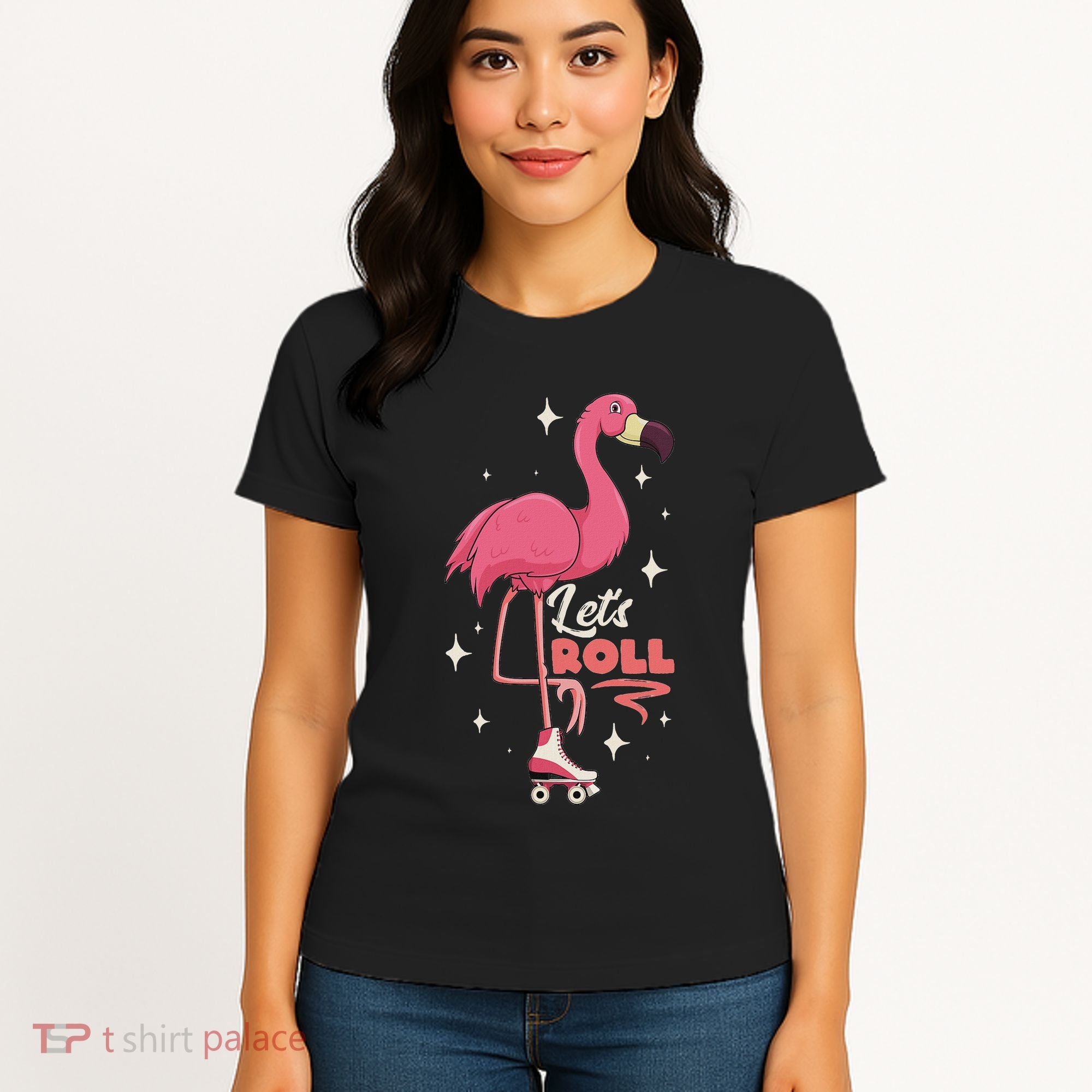 Roller Skating Dance Flamingo LetS Roll Quad Skater Women's T-Shirt