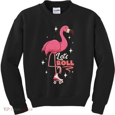 Roller Skating Dance Flamingo LetS Roll Quad Skater Kids Sweatshirt