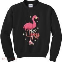 Roller Skating Dance Flamingo LetS Roll Quad Skater Kids Sweatshirt thumb 0