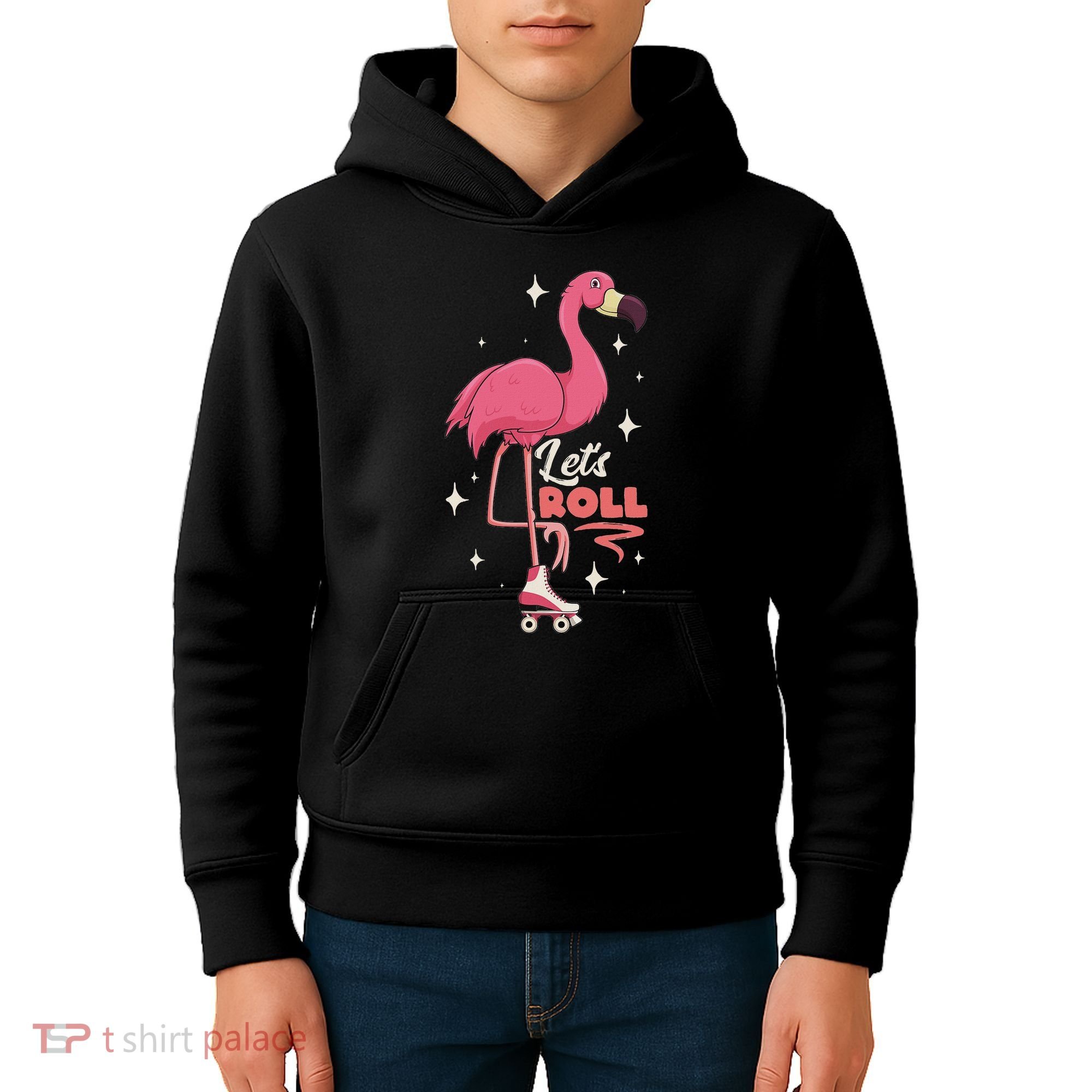 Roller Skating Dance Flamingo LetS Roll Quad Skater Kids Hoodie