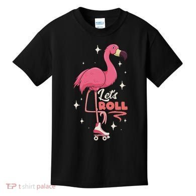 Roller Skating Dance Flamingo LetS Roll Quad Skater Kids T-Shirt