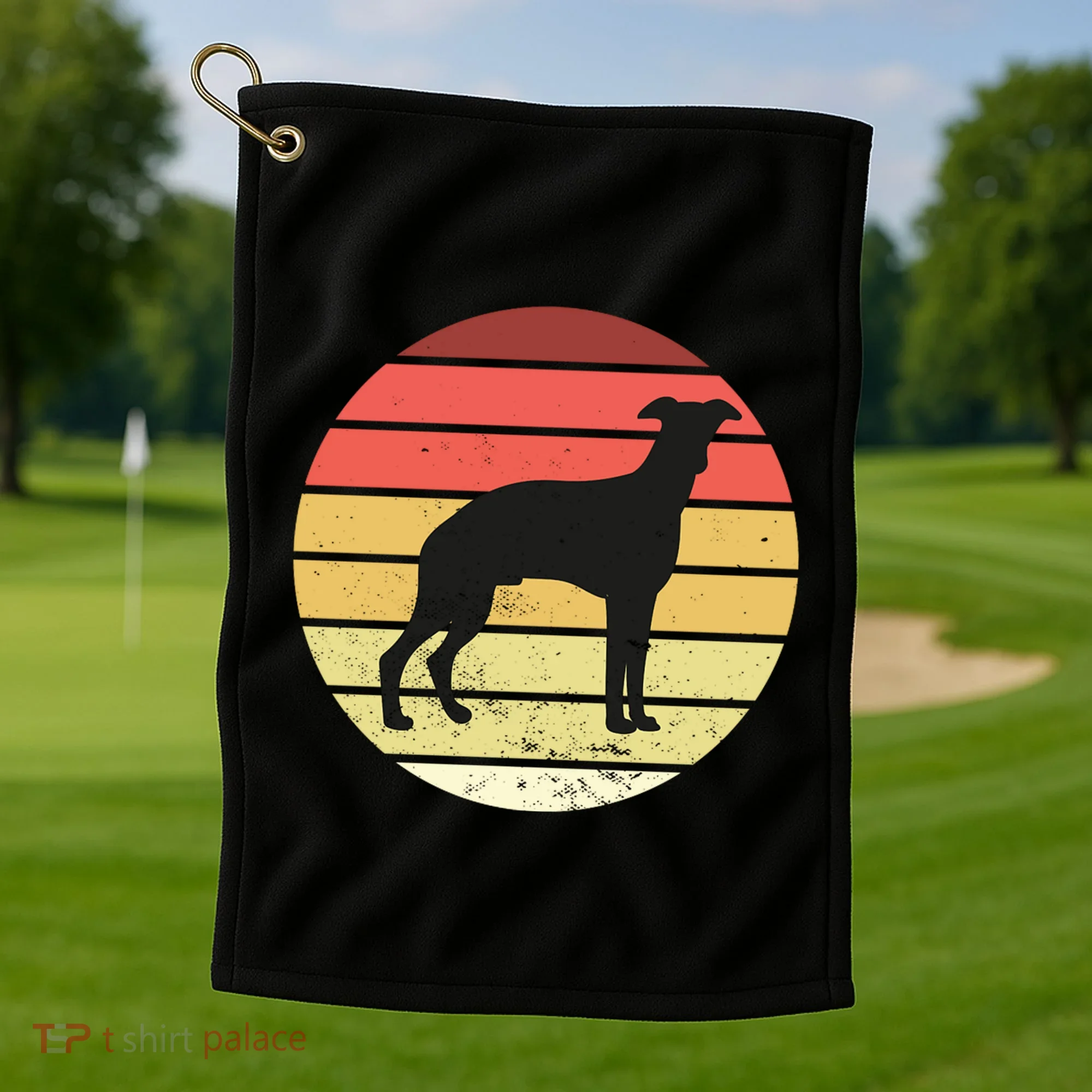 Retro Sunset Dog Lover Golf Towel