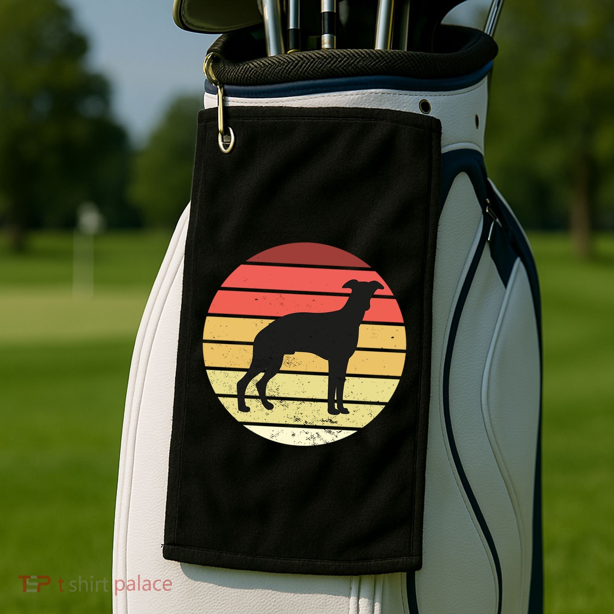 Retro Sunset Dog Lover Golf Towel